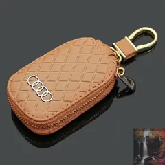 【新品未使用】◆アウディ AUDI◆ブラウン◆キーケース スマートキー レザーキーケース 車用 鍵 収納 ラウンドファス ナー 軽量 キーホルダー aado qtm