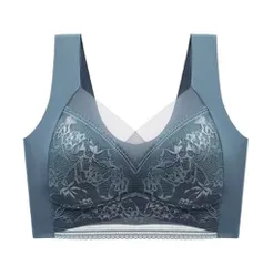 [TaKiHuReO] ブラジャー 大きい サイズ シームレス ノンワイヤー インナー 下着 ブラ セクシー 可愛い お洒落 かわいい おしゃれ 奇麗 キレイ きれい 豪華 脇高 谷間 メイク ナイト スポーツ 安定 感 レース 柔らかい [ブルー] [6L]