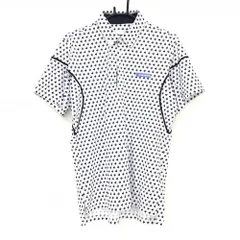 ルコックゴルフ 半袖ポロシャツ 白×ネイビー ロゴ総柄 ボタンダウン メンズ L ゴルフウェア le coq sportif