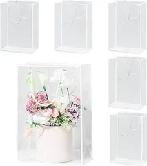 A'sTool 透明フラワーバッグ 5枚セット 生花 花束 ブーケ 持ち運び 袋 生花用 フラワーアレンジメント ブリザードフラワー 手提げ ラッピング 持ち帰り 防水 プレゼント クリアー 透けてる ギフトラップ 花屋(ホワイト)