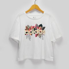 adidas FARM アディダス レディース Tシャツ カットソー 半袖 クロップド丈　OTサイズ (XL,LL) ホワイト 白 花柄 ボタニカル H14680