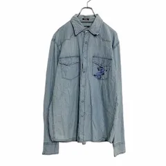 H&M L.O.G.G 長袖 ウエスタン シャツ L ブルー シャンブレー スナップボタン プリント 2ポケット 古着卸 アメリカ仕入 a502-5111