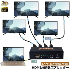 HDMI 分配器 スプリッター 1入力 4出力 4画面 同時出力 高解像度4K 1080P @30Hz 3D PC Xbox PS4 任天堂スイッチ Fire TV Stick プロジェクター 対応