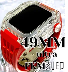 インビジブル×レッド★アップルウォッチバンド ラバーベルト カバー　49mm Apple Watch ultra ultra2 クリア　ケース ウルトラ スポーツ メンズ レディース