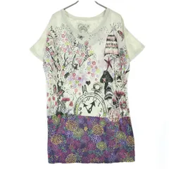 ScoLar スカラー 刺繍 半袖 バック シースルー Tシャツ M アイボリー 膝上丈 レディース 古着