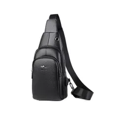 黒B [Cenvins ワンショルダーメンズ ボディバッグ 斜め掛けバッグ肩掛け 胸バッグ メッセンジャーバッグ 大容量 牛 革 厚手レザー 本 革 イヤホン穴付 左右に付け替え可軽量 男女兼用 (黒B)