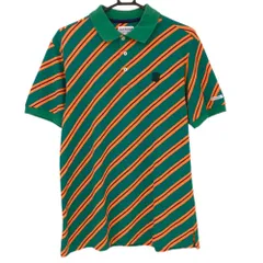 ★特価★ジャックバニー 半袖ポロシャツ グリーン×オレンジ 斜めストライプ総柄  メンズ 6(XL) ゴルフウェア Jack Bunny