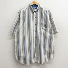 XL/古着 半袖 シャツ メンズ 00s 大きいサイズ ロング丈 コットン ボタンダウン ベージュ他 カーキ ストライプ 24apr09 中古 トップス