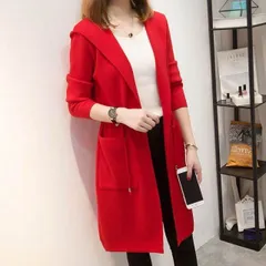 ニットジャケット ロングカーデ フード付きロングニットカーデ トップス アウター カーディガン フーディー ロング ロング丈 袖あり 長袖 前開き ウエストマーク かわいい 大人可愛い きれいめ シンプル 大人 上品 おしゃれ お洒落 こなれ感 抜け感 ナチュ