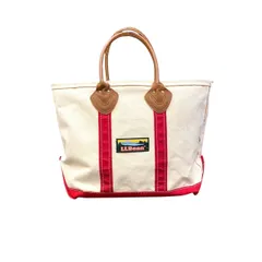 80s ビンテージ L.L.BEAN コットン キャンバス レザーハンドル ジップ付き トートバック ベージュ レッド カタディンロゴ 80年代 vintage ヴィンテージ ビーントート