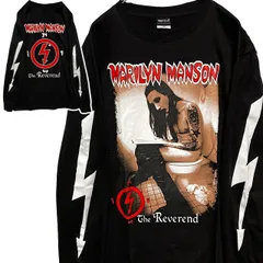 ⭐︎ マリリンマンソン MARILYNMANSON 黒 トイレ 長袖 Tシャツ ロンT バンド ロングスリーブ デザイン 袖 両面 プリント 派手 奇抜 古着 ビンテージ ロック メタル ヒップホップ ラッパー アーティスト 7部袖  p20/のサムネイル