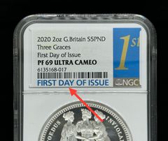 超貴重【初日鑑定版】スリーグレイセス 5￡ 2オンス 銀貨 エリザベス NGC スリーグレーセス ウナライオン 2弾 2020年 ロイヤルミント