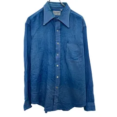 長袖 無地シャツ L～ ブルー ボタン 襟芯 胸ポケット カジュアルシャツ シンプル 薄手 古着卸 アメリカ仕入 a704-5769