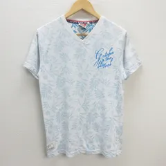 G■ガッチャ/GOTCHA VネックTシャツ/アロハ柄【L】白青/men's/117【中古】■