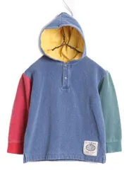 【お得なクーポン配布中!】 90s OLD GAP クレイジー パターン ヘンリーネック 鹿の子 フード パーカー キッズ S 110cm 程 古着 90年代 オールド ギャップ プルオーバー