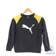 ☆美品☆ PUMA プーマ トレーナー ビックロゴ リブ クルーネック 長袖 レディース ブラック イエロー 150 901-4420 送料無料 古着