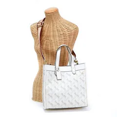 コーチ COACH フィールド トート ウィズ ホース アンド キャリッジ プリント PVC / ポリッシュド ペブル レザー 89143 トートバッグ 2WAYバッグ 肩掛け ハンドバッグ 手提げかばん アイボリー / ベージュ 中古 mbb17018