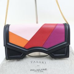 2506-72 タサキ ショルダーバッグ クラッチバッグ チェーンバッグ TASAKI por RELIQUIAE レザー製 ブラック×マルチ 金金具