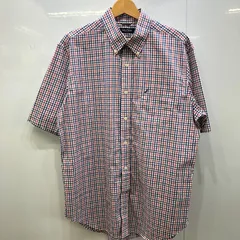 NAUTICA ノーティカ ノーチカ チェック柄 半袖 シャツ ボタンダウン オーバーサイズ ビッグシルエット モーリシャス製 Lサイズ ブルー レッド ブルー ホワイト