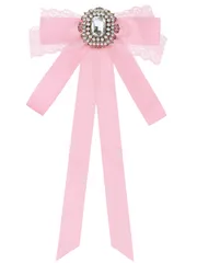 Elerevyo レディース リボン ブローチ レーストリム付き ロングウェビング エレガントリボンブローチ ピンク One Size
