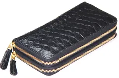 《期間限定SALE》《送料無料＆税込価格》《新品未使用》《数量限定》《特別価格》RED CROW -レッドクロウ-！本パイソンレザー！蛇革！大判ウロコ！大容量収納モデル！ダブルファスナー式！男女兼用！ラウンドファスナーロングウォレット　3226　ブラック