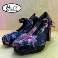☆新品未使用・超美品☆ Ｍサイズ 23cm-23.5cm ヨースケ YOSUKE 厚底パンプス レディース ブラックマルチ 厚底ストラップパンプス リボン 約9cmヒール MY1110-432
