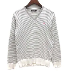 バーバリーブラックレーベル BURBERRY BLACK LABEL コットン ニット Vネック セーター ボーダー ホースマーク グレー 2