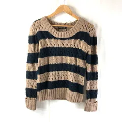 セシルマクビー CECIL McBEE ニット 長袖 ボーダー 編み リブ タグ付き キャメル 黒 ブラウン系 Mサイズ 2025052500108