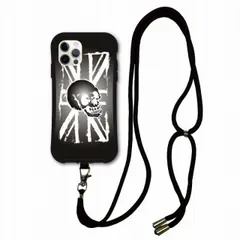 [iPhone12 Pro Max] スマホショルダー付 iPhone16 i-coronケース アイフォン 15 Pro Plus Pro Max 14 13 12 スマホケース ショルダー タイプ 背面保護 耐衝撃 ブラック スカル ドクロ かわいい