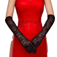 [Kai La Nalu] ウエディング グローブ レディース ファッション 結婚式 手袋 大人 女性 用 パーティー 黒 サイズ メンテナンス セット 夏 春 秋 冬 オールラウンド レース ホワイト ブラック 白 ロブラック かわいい シンプ [黒ロング]