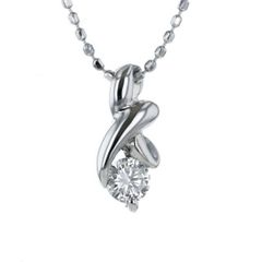 K18WG ホワイトゴールド ネックレス ダイヤモンド 0.15ct ラウンド 一粒 ウェーブ カットボールチェーン 40cm【新品仕上済】【zz】【中古】