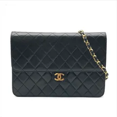 良品 CHANEL シャネル ココマーク マトラッセ ラムスキン プッシュロック チェーン ショルダー バッグ レディース ブラック a7630