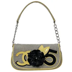 シャネル CHANEL バッグ レディース ブランド ショルダーバッグ カメリア No.5 キャンバス イエロー ブラック シルバー金具 ワンショルダー 肩掛け フラワー おしゃれ 【中古】