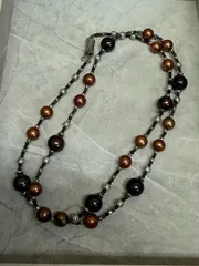 ロングネックレス　パール　シルバービーズ　30㎝　刻印なし