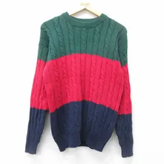 M/古着 長袖 ケーブル セーター メンズ マルチカラー コットン クルーネック 赤他 レッド 24oct11 中古 ニット トップス