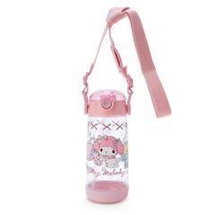 新品 サンリオ(SANRIO) 子供用 水筒 ストローボトル 480ml 直飲み ワンタッチ 軽量 プラスチック ボトル マイメロディ my melody 冷水専用 ショルダーヒモ付き 名前シール付き 女の子 キャラクター 181871
