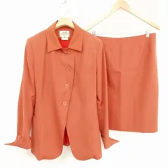 エルメス HERMES ヴィンテージ スーツ セットアップ リネン切替 ラペルカラー ジャケット 膝丈 スカート 美品 42 オレンジ系のサムネイル