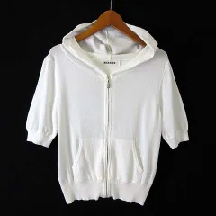 ミッシュマッシュ MISCH MASCH パーカー シアー シフォン ジップアップ ラインストーン フード 半袖 M オフ白のサムネイル