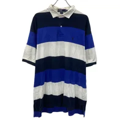 POLO RALPH LAUREN 半袖 ロゴ ポロシャツ 2XL ホワイト×ネイビー×ブルー×ボーダー ポロラルフローレン 古着卸 アメリカ仕入 a707-5246