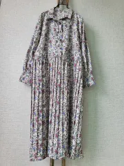 フローラル カラー プリーツ ロング丈ワンピース