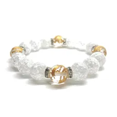 12mm 四神獣金彫水晶×クラック水晶 パワーストーン ブレスレット天然石 運気上昇 開運  [l] 健康運 厄払い お守り 青龍 白虎 玄武 朱雀 （シルバー）メンズ・レディース　男性・女性　数珠ブレス　開運  [l]