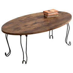 萩原(Hagihara) ローテーブル センターテーブル テーブル 机 【木目調天板×猫脚スチール脚】 折りたたみ 完成品 軽量 可愛い リビング ソファテーブル 幅80 楕円 ブラウン MT-6864BR