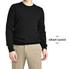 GRAN SASSO グランサッソ / ニットセーター クルーネック ハイゲージ 長袖 春秋冬 ヴァージンウール カシミヤ ビスコース ブラック 417846のサムネイル