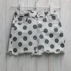 古着　ZARA KIDS ザラキッズ ドット柄 裾フリンジ デニム スカート size9/134cm