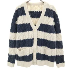 gelato pique ジェラートピケ ボーダー柄 長袖 アラン編み Vネック ニットカーディガン F アイボリー ルームウェア レディース 古着
