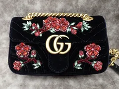 希少 GUCCI グッチ GGマーモント チェーンショルダーバッグ 花柄 ビジュー 刺繍 ブラック
