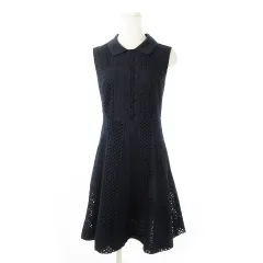 エンポリオアルマーニ EMPORIO ARMANI 総レースワンピース ひざ丈 襟付き ノースリーブ カットワーク 刺繍 42 M 紺 ネイビー /CK19 ■GY19のサムネイル