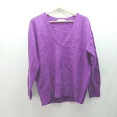 ◇ green label relaxing Vネック 無地 ウール100% 長袖 ニット 表記なし パープル レディース E  【1308160035795】