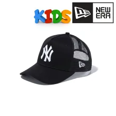 NEWERA キッズ キャップ ロゴ Youth 9FORTY A-Frame トラッカー ニューエラ ニューヨーク・ヤンキース 黒 白 ブラック × ホワイト 【TB】