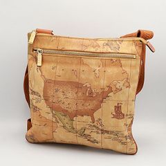 本物 美品 □ プリマクラッセ □ マップ柄 世界地図 斜めがけ 